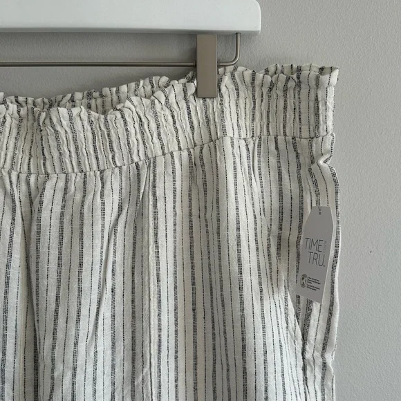 Time And Tru White Black Striped Wide Leg Linen Pant Size XL NWT - Picture 2 of 4